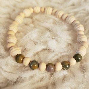 Marbled Green Jasper & Wood Beaded Bracelet